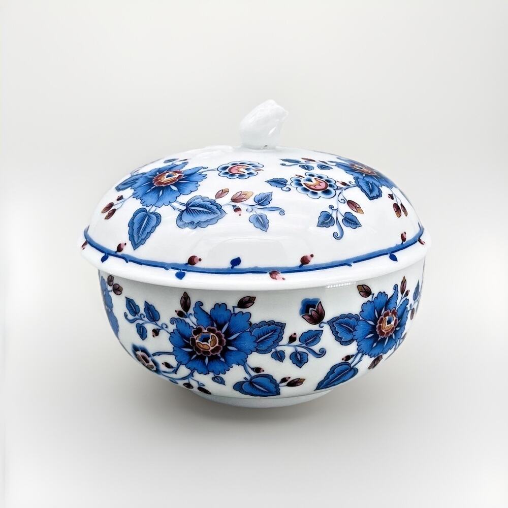 VTG 1979 Estee Lauder Asian Garden Porcelain Powder Dish Dresser Box Chinoiserie